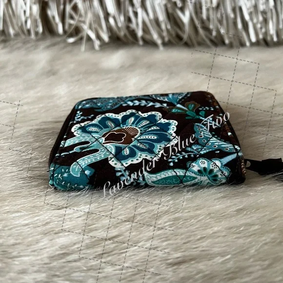Vintage VERA BRADEY Java Blue 2006 Mini Zip Around Wallet Brown Y2K Floral Quilt - Picture 7 of 12